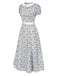 [Prévente] Robe col claudine roses froncé lavande années 1940