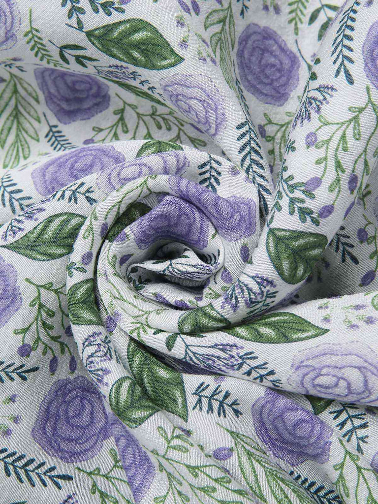 [Prévente] Robe col claudine roses froncé lavande années 1940