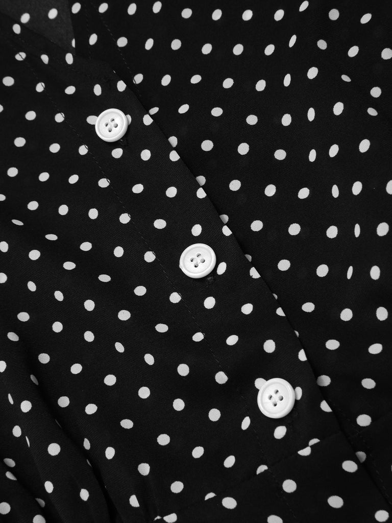 Robe noire à pois et col noué des années 40