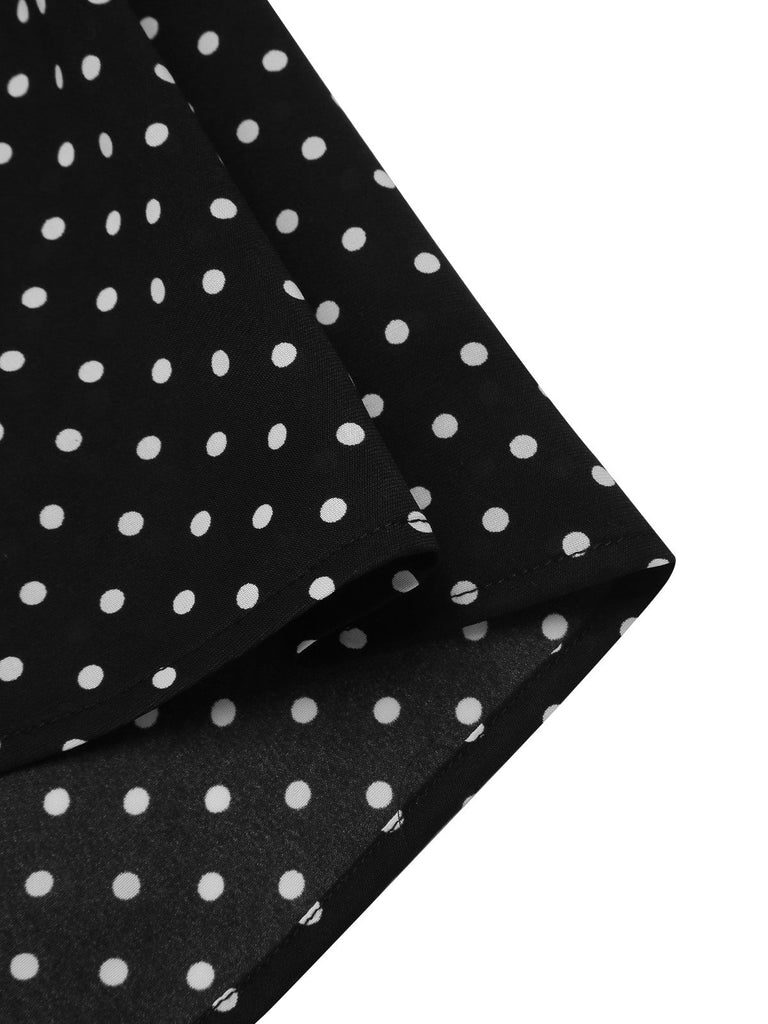 Robe noire à pois et col noué des années 40