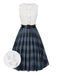 [Prévente] Robe plissée à volants carreaux patchwork bleu foncé des années 1950