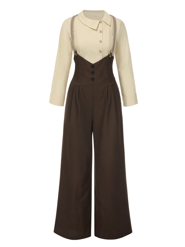 [Prévente] Ensemble chemisier coton et pantalon bretelles années 1930