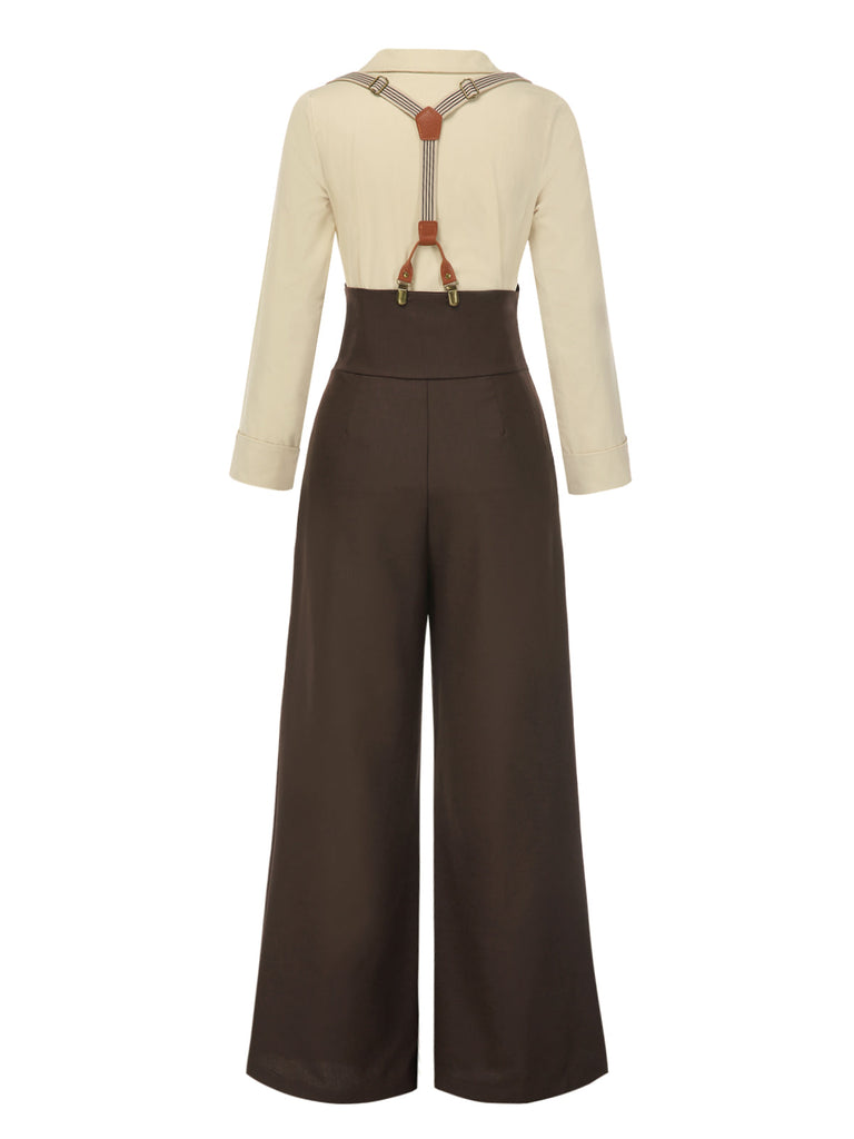 [Prévente] Ensemble chemisier coton et pantalon bretelles années 1930
