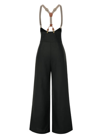 Pantalon à bretelles noire à bretelles boutonné années 1950