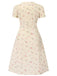 [Prévente] [Grande taille] Robe beige à manches bouffantes et revers fleuris des années 1940