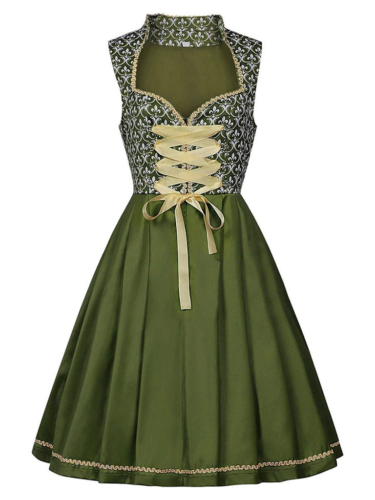[Prévente] 2PCS robe verte à motifs florauxet tablier brodé années 1950