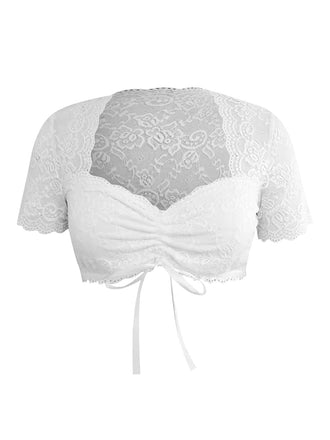 [Prévente] Haut court blanc en dentelle patchwork à nouer des années 1950