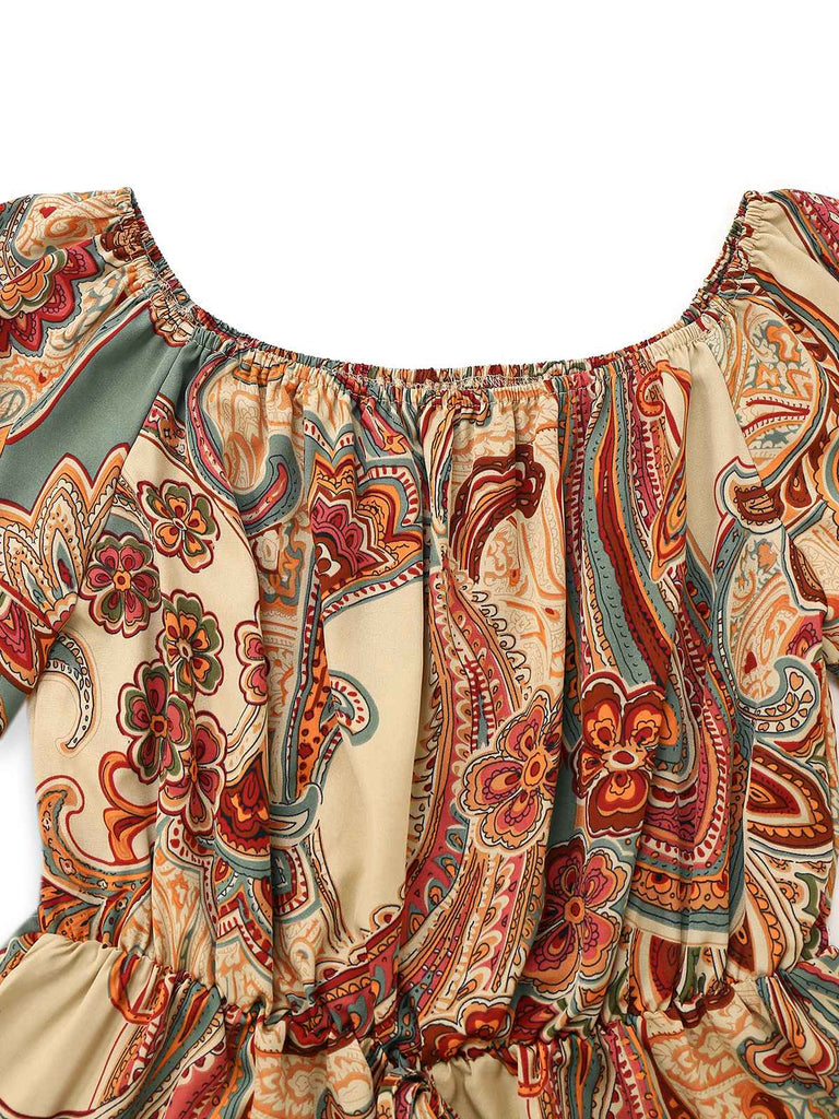 Combishort bohème multicolore à épaules dénudées années 1970