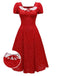 [Prévente] Robe rouge à volants manches bouffantes en dentelle florale des années 1940