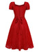 [Prévente] Robe rouge à volants manches bouffantes en dentelle florale des années 1940