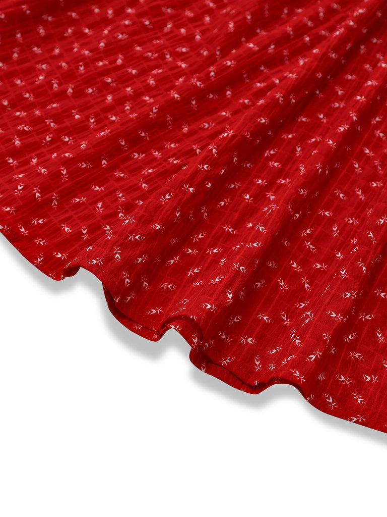 [Prévente] Robe rouge à volants manches bouffantes en dentelle florale des années 1940