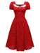 [Prévente] Robe rouge à volants manches bouffantes en dentelle florale des années 1940