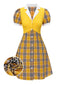 [Prévente] Robe en tricot patchwork à carreaux écossais jaune des années 1960