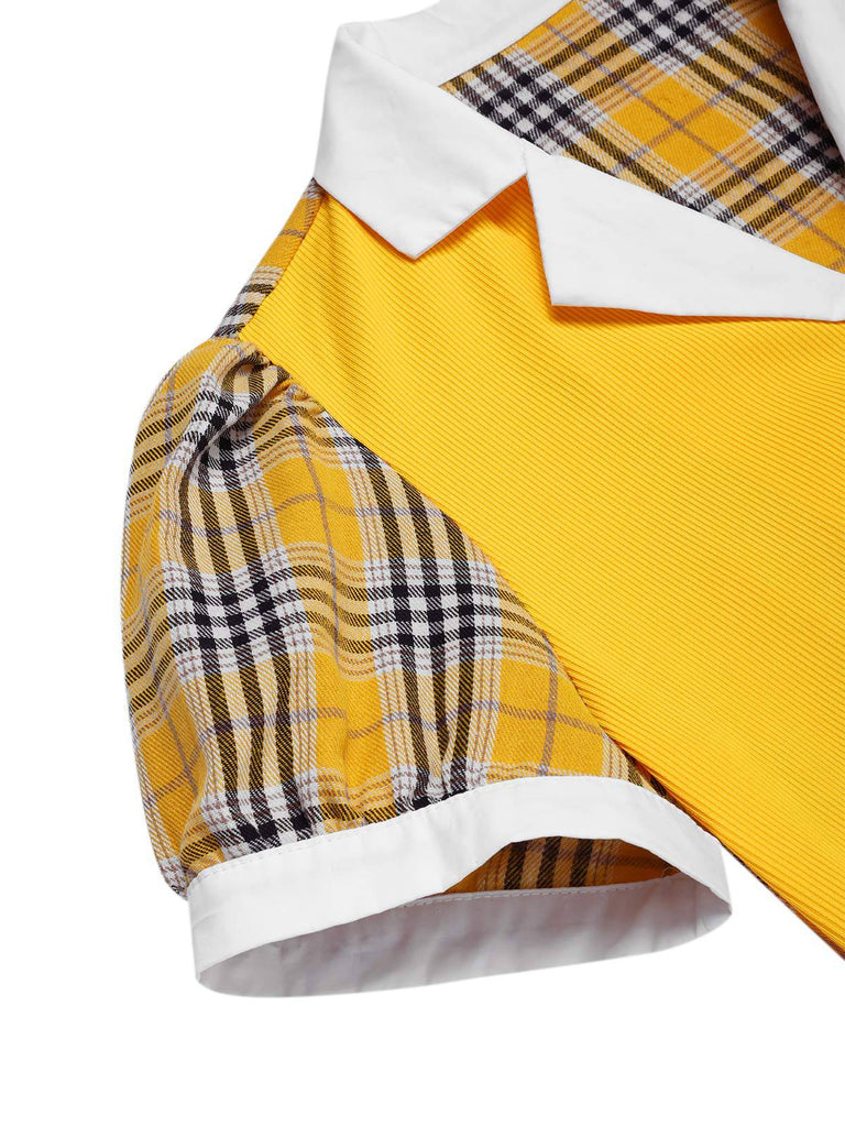 [Prévente] Robe en tricot patchwork à carreaux écossais jaune des années 1960