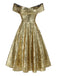 [Prévente] Robe dorée paillettes et épaules dénudées années 1950