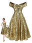[Prévente] Robe dorée paillettes et épaules dénudées années 1950