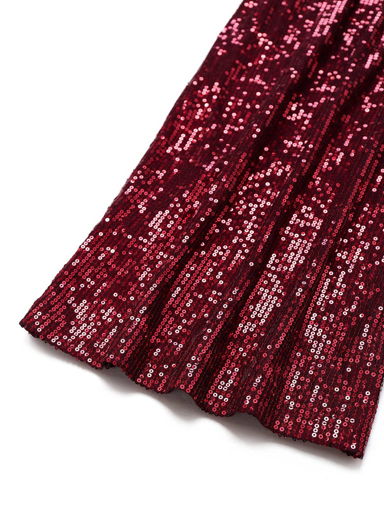 [Prévente] Combinaison rouge à paillettes à bretelles et nœud des années 1970
