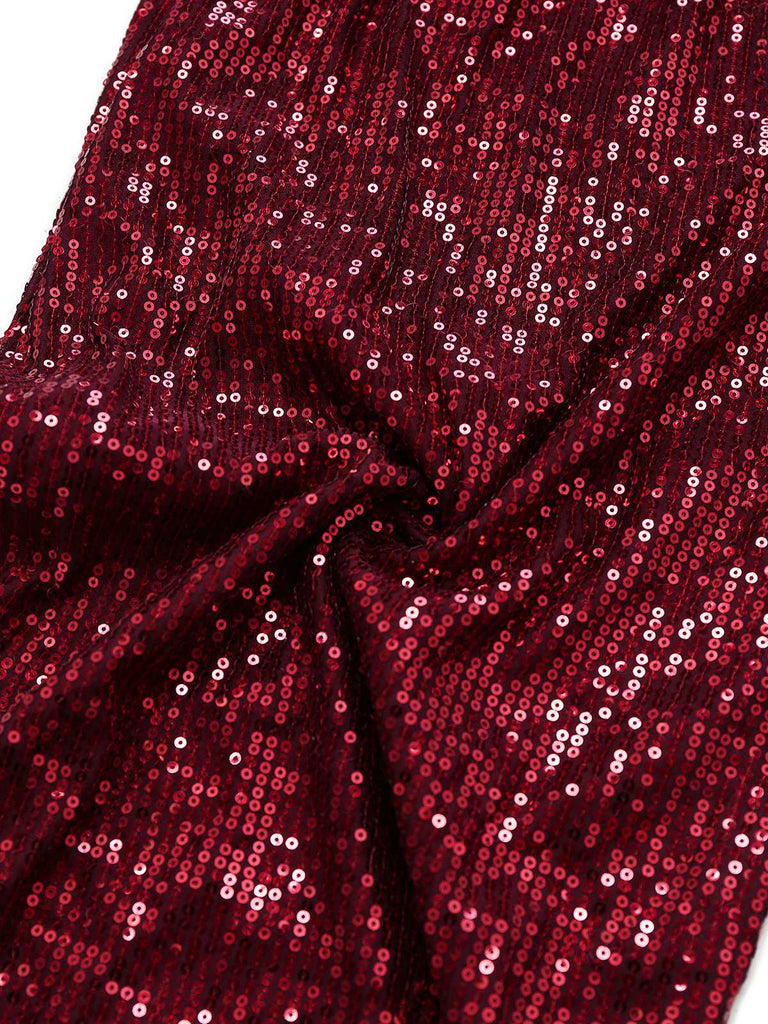 [Prévente] Combinaison rouge à paillettes à bretelles et nœud des années 1970