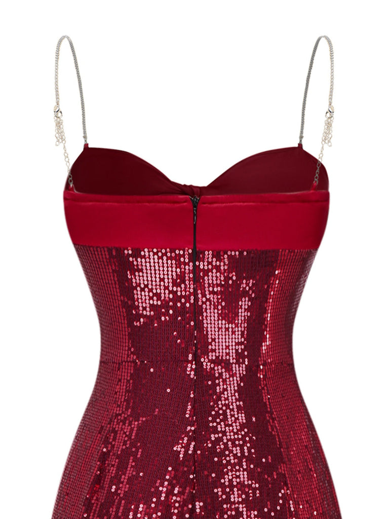 [Prévente] Combinaison rouge à paillettes à bretelles et nœud des années 1970