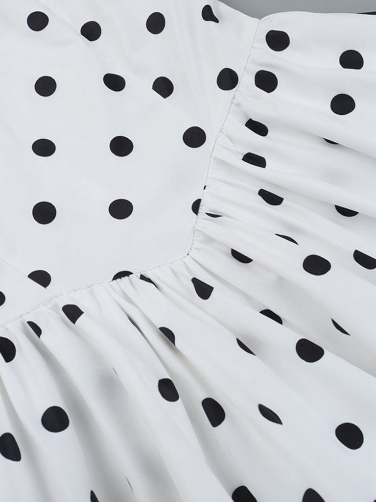 Robe tutu blanche à pois dos nu des années 1960