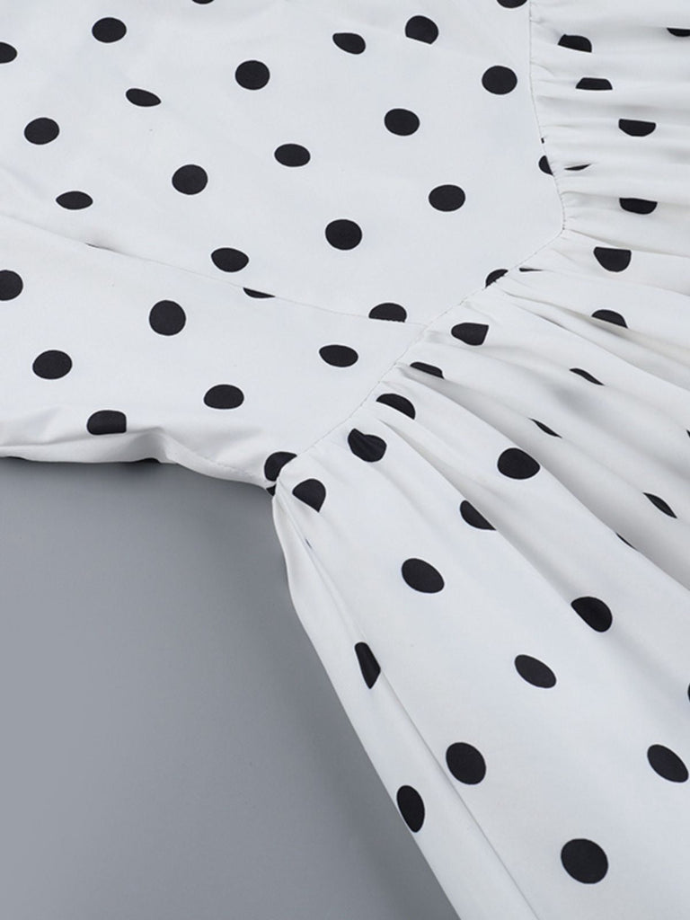 Robe tutu blanche à pois dos nu des années 1960