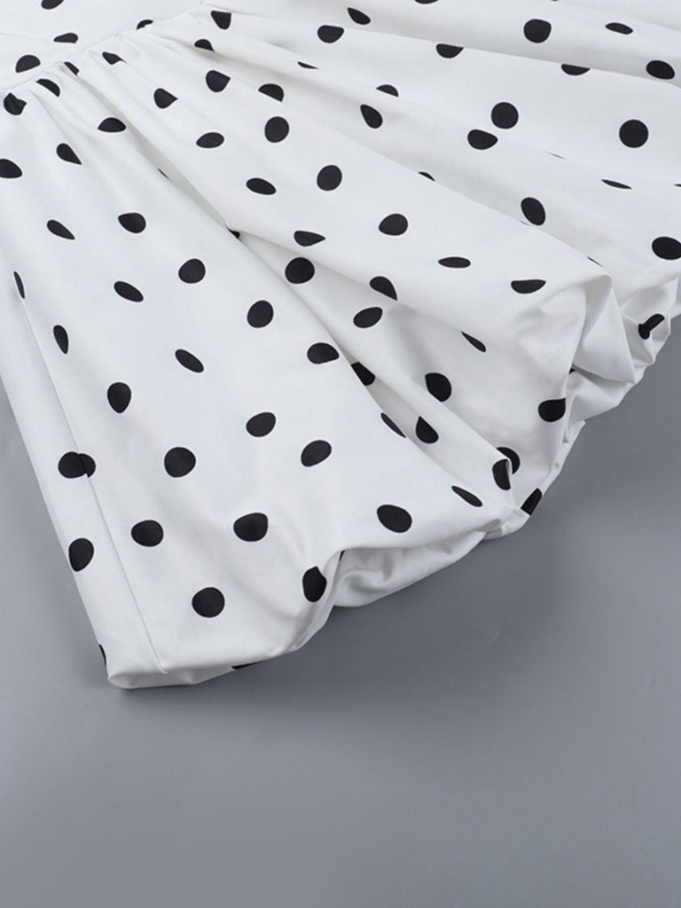 Robe tutu blanche à pois dos nu des années 1960