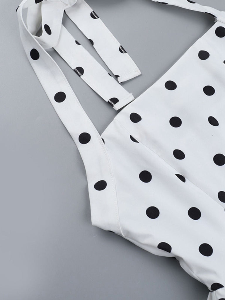 Robe tutu blanche à pois dos nu des années 1960