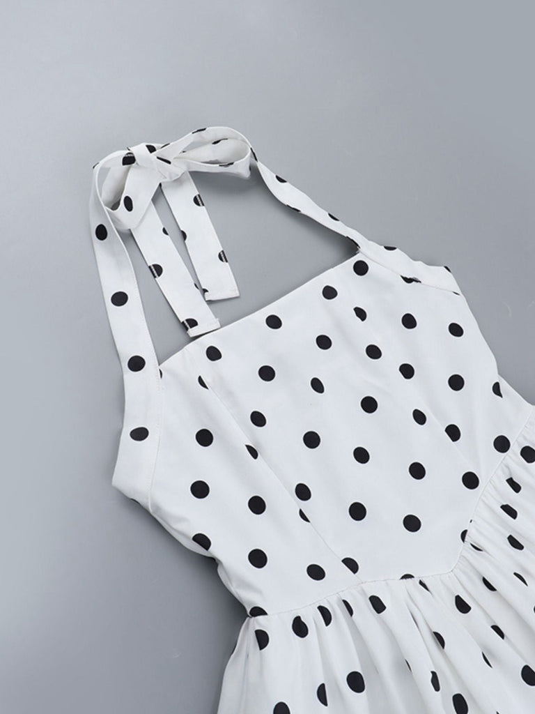 Robe tutu blanche à pois dos nu des années 1960