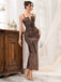 Robe dorée à paillettes en V profond fente latérale années 1920