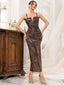 Robe dorée à paillettes en V profond fente latérale années 1920
