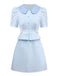 2PCS Chemisier et jupe à rayures et col Claudine années 1960