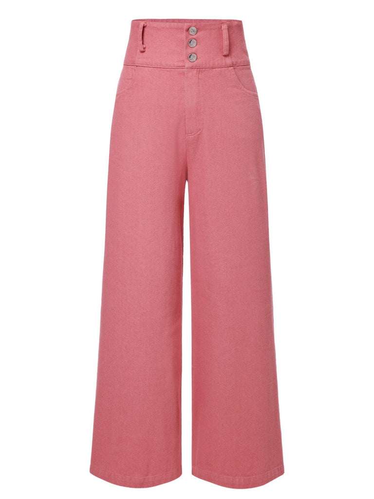 [Prévente] Pantalon rose coton en à boutons des années 1950