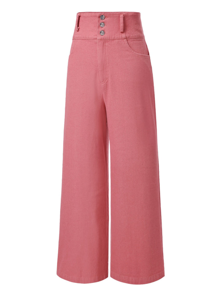 [Prévente] Pantalon rose coton en à boutons des années 1950