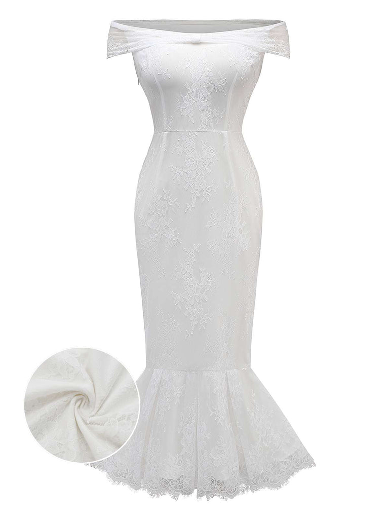 [Prévente] Robe sirène blanche en dentelle fleur années 1930