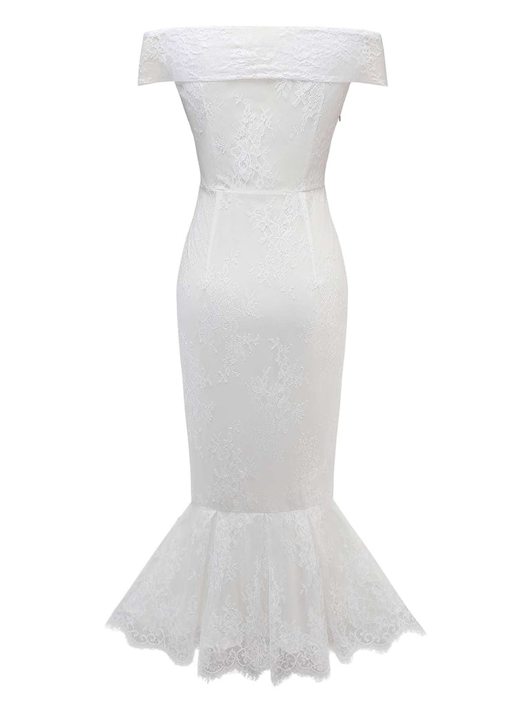 [Prévente] Robe sirène blanche en dentelle fleur années 1930