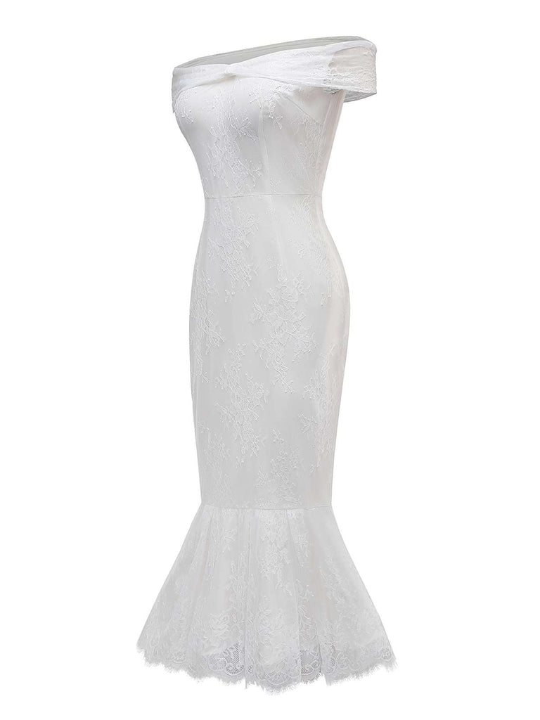 [Prévente] Robe sirène blanche en dentelle fleur années 1930