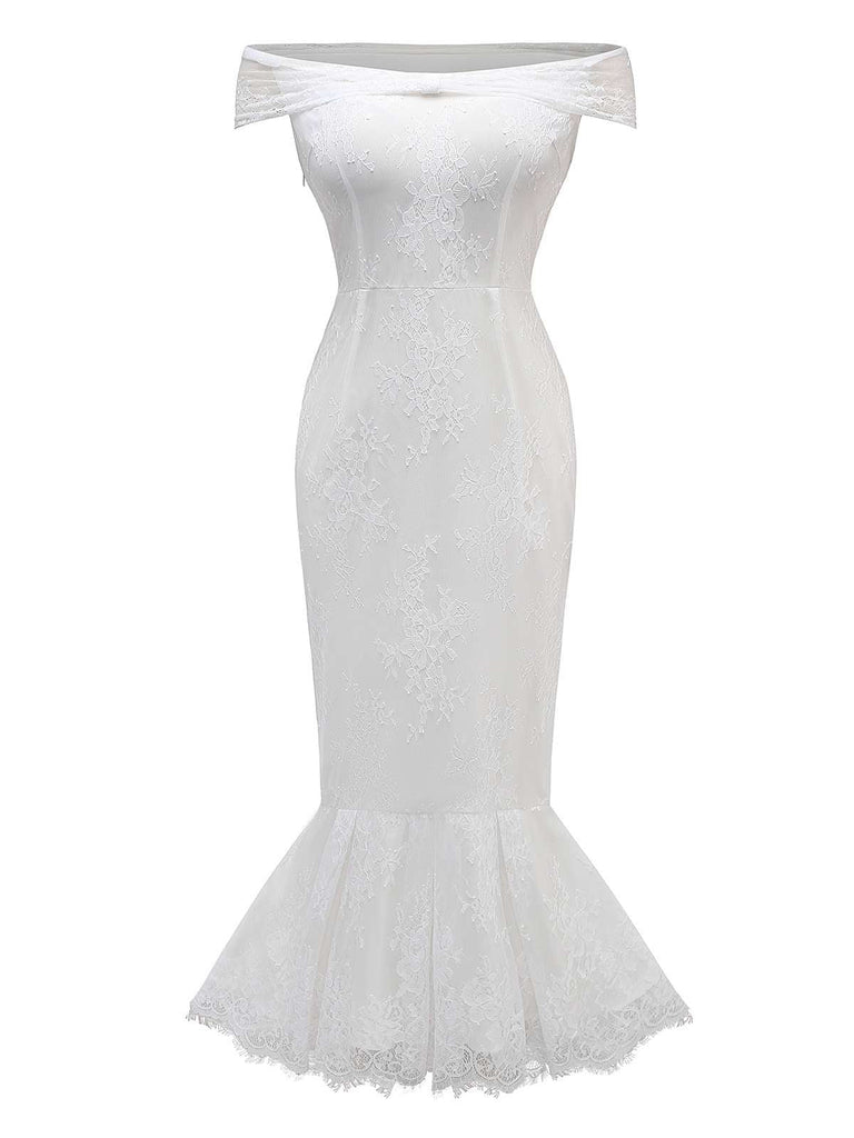 [Prévente] Robe sirène blanche en dentelle fleur années 1930