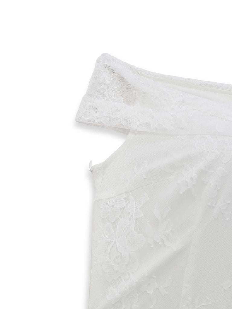 [Prévente] Robe sirène blanche en dentelle fleur années 1930