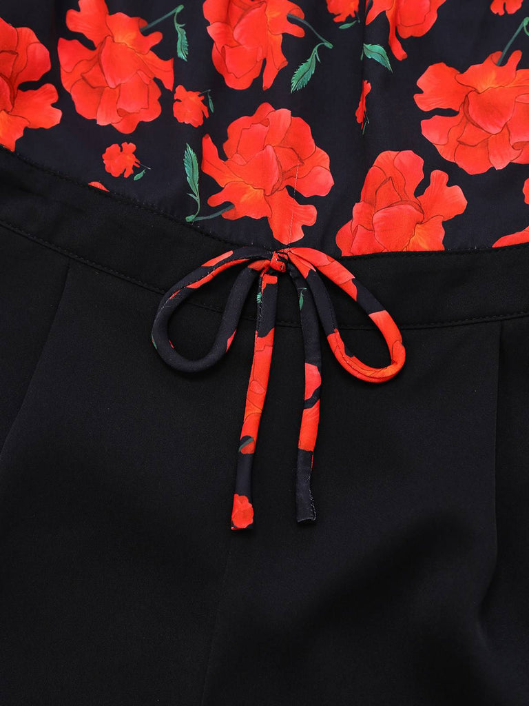 [Prévente] Combinaison rouge motif rose et épaules dénudées années 1930
