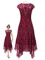 [Prévente] Robe rouge foncé fleurie avec collier années 1920