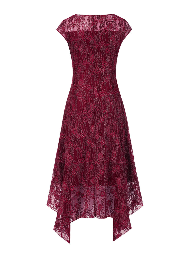[Prévente] Robe rouge foncé fleurie avec collier années 1920