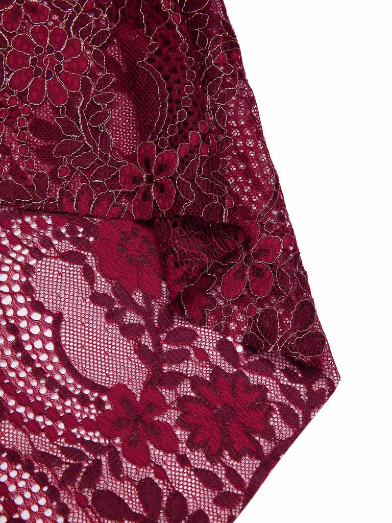 [Prévente] Robe rouge foncé fleurie avec collier années 1920