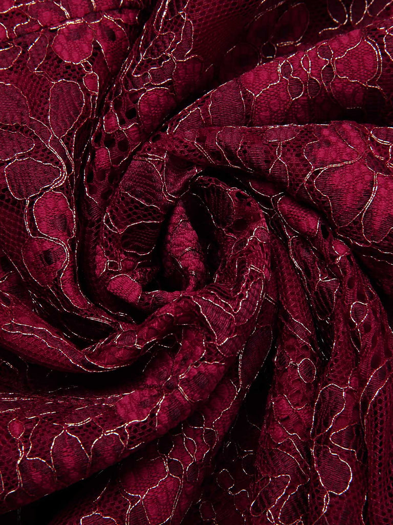 [Prévente] Robe rouge foncé fleurie avec collier années 1920