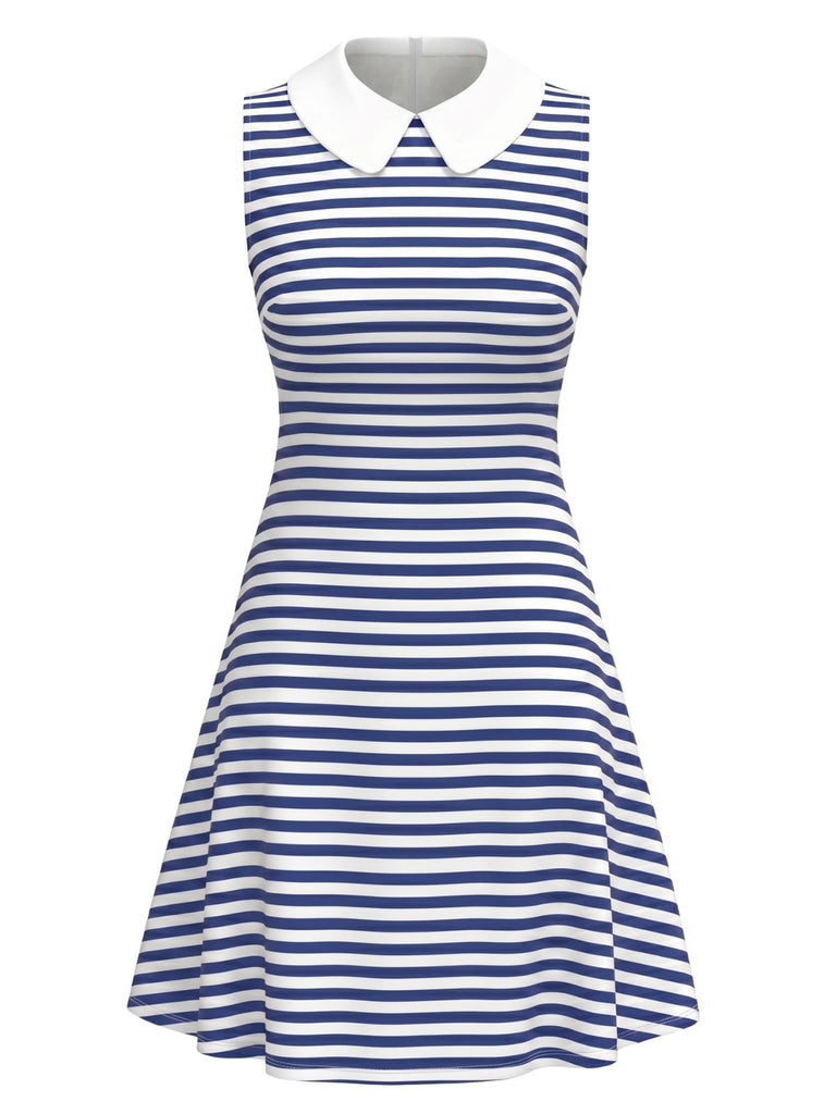 [Prévente] Robe à Rayures Col Claudine Bleue Années 1960