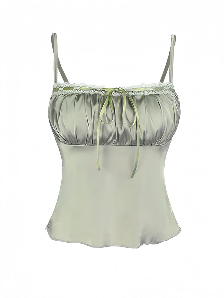 Haut caraco verte froncé en satin années 1970