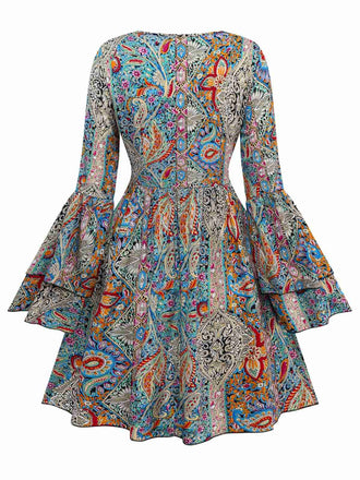 Robe multicolore bohème cachemire fleur années 1970