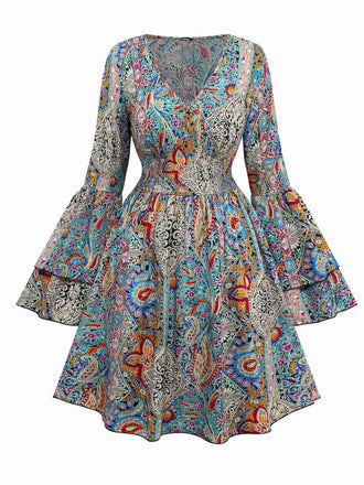 Robe multicolore bohème cachemire fleur années 1970