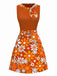 [Prévente] Robeà fleurs bohème psychédélique orange avec ceinture années 1960