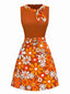 [Prévente] Robeà fleurs bohème psychédélique orange avec ceinture années 1960