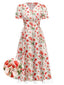 [Prévente] Robe à fleurs orange à lacets sur les côtés en coton des années 1940